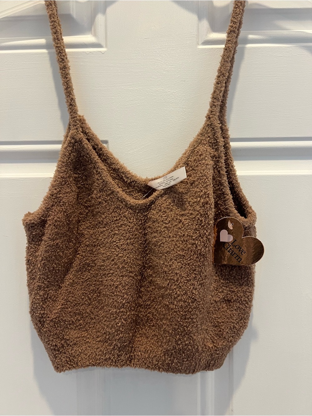 Love Charm Brown Sleeveless Womens Large NWT Stretch Cozy Crop Tank Top #684